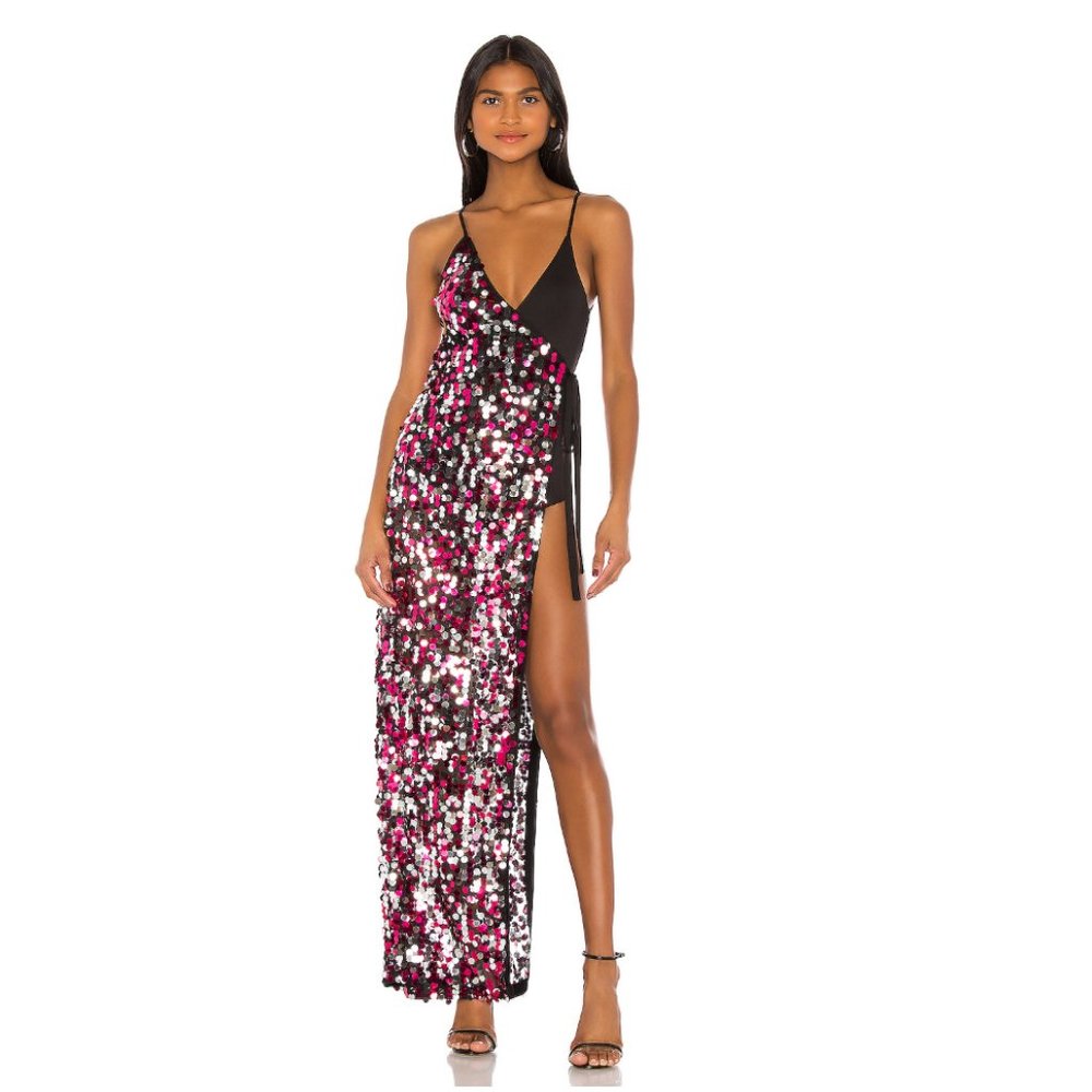 NWT h:ours Kendrick Gown Metallic Silver & Pink S